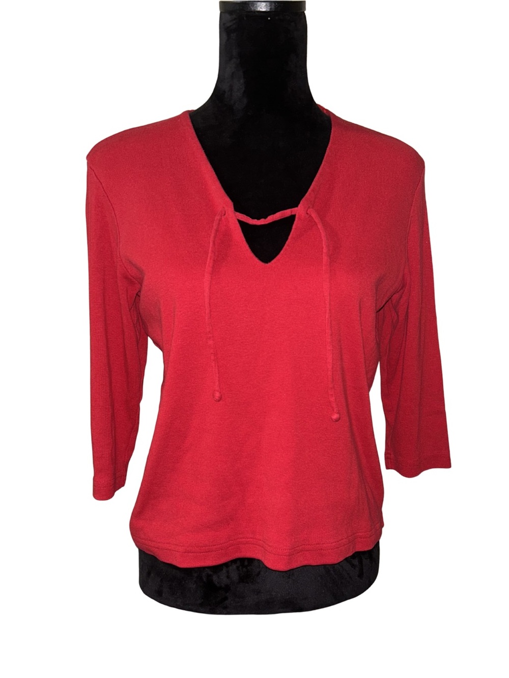 Vintage Women’s Red V-Neck Tie Detail Top Made in USA